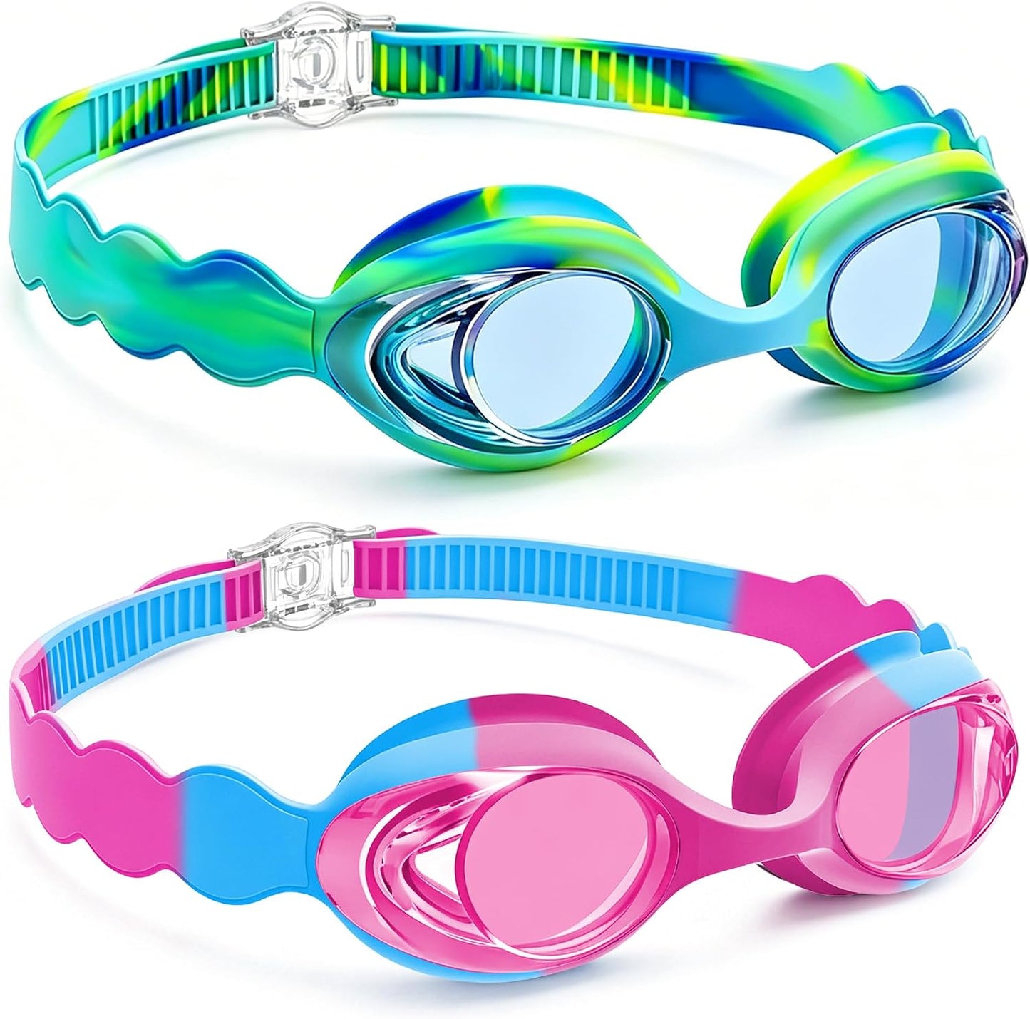 Kids Compact Wave-Strap Goggles - 2 Pack / Blue Green Yellow/Blue+Magenta Blue/Pink