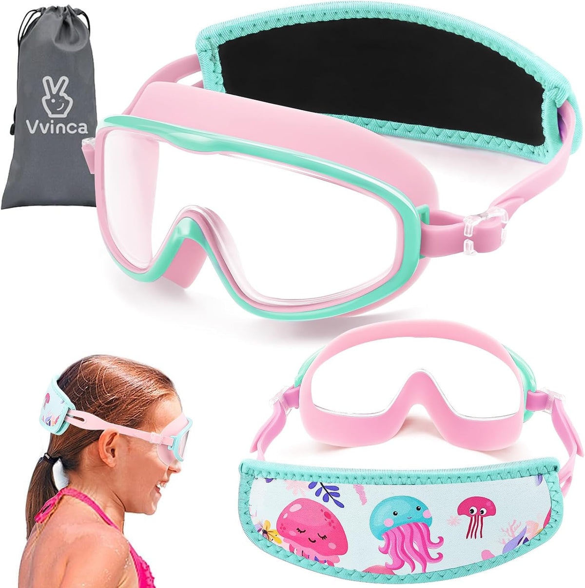 Toddler Character Goggles - 1 Pack — Pink Blue Protective Strap Jellyfish