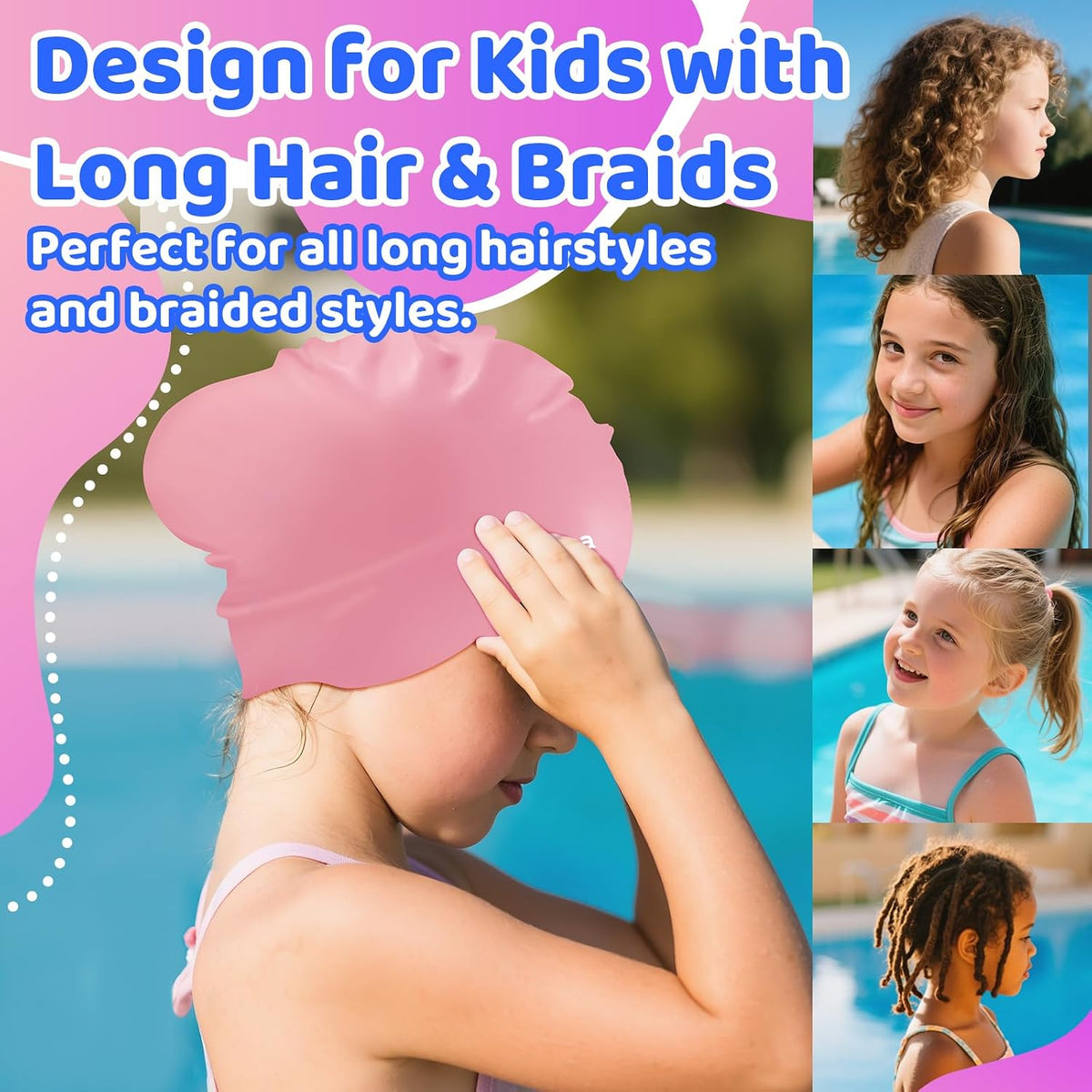 Kids Long-Hair Swim Caps — 2 Pack - detail image 1