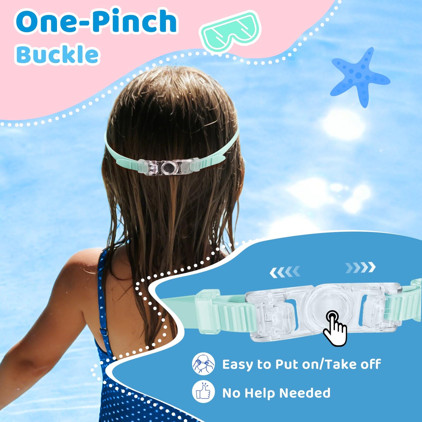 Vvinca 2 Pack Kids Swim Goggles with Nose Cover, Wide View Anti-Fog UV Protection Swimming Mask for Boys Girls Ages 3-14, No Leak Pool Goggles for Toddlers