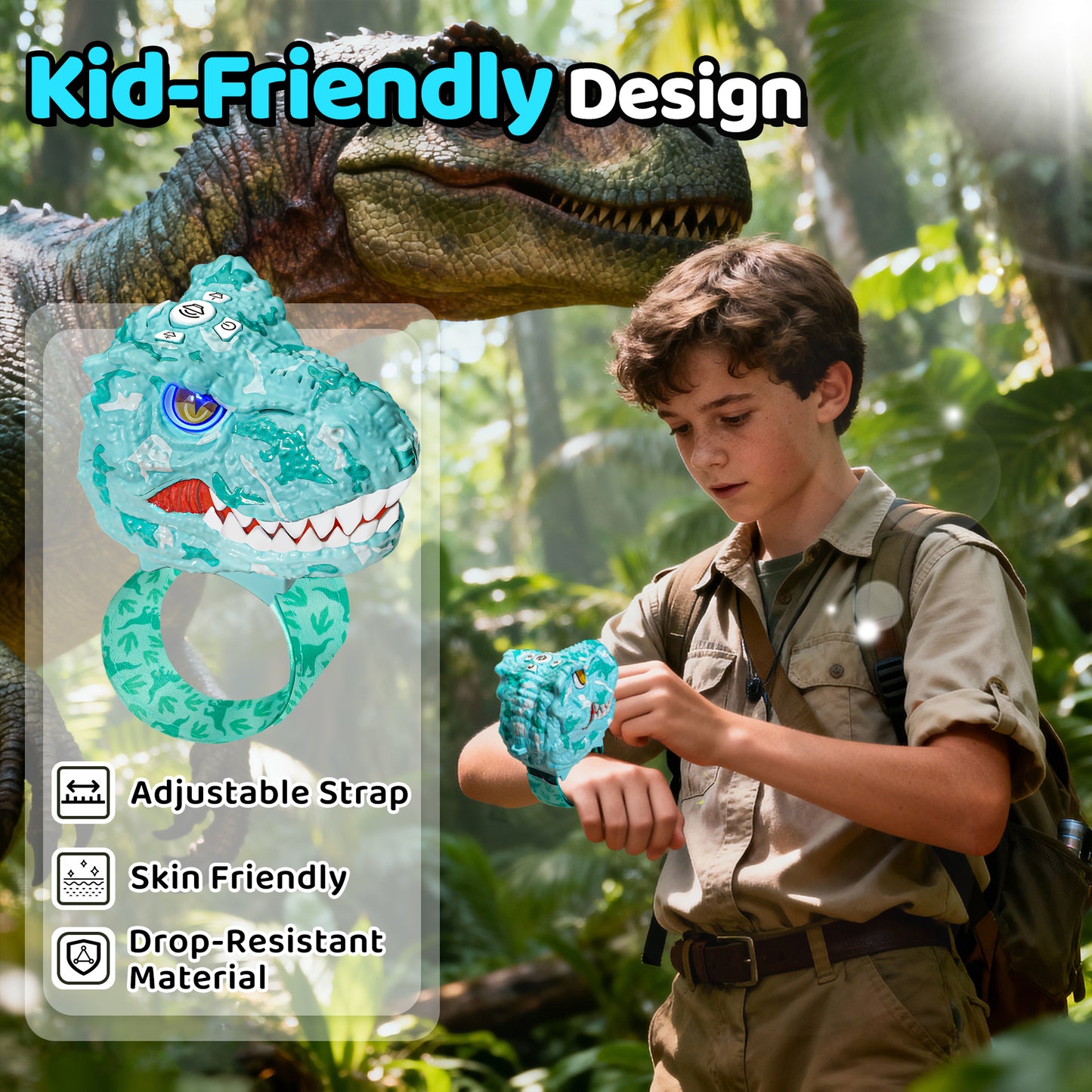 Vvinca Walkie Talkies for Kids 2 Pack - Dinosaur Toys for Boys Age 3-12 T-Rex Adjustable Wrist Strap Long Range Clear Sound Outdoor Camping Gears Christmas Stocking Stuffers Birthday Gifts, Blue