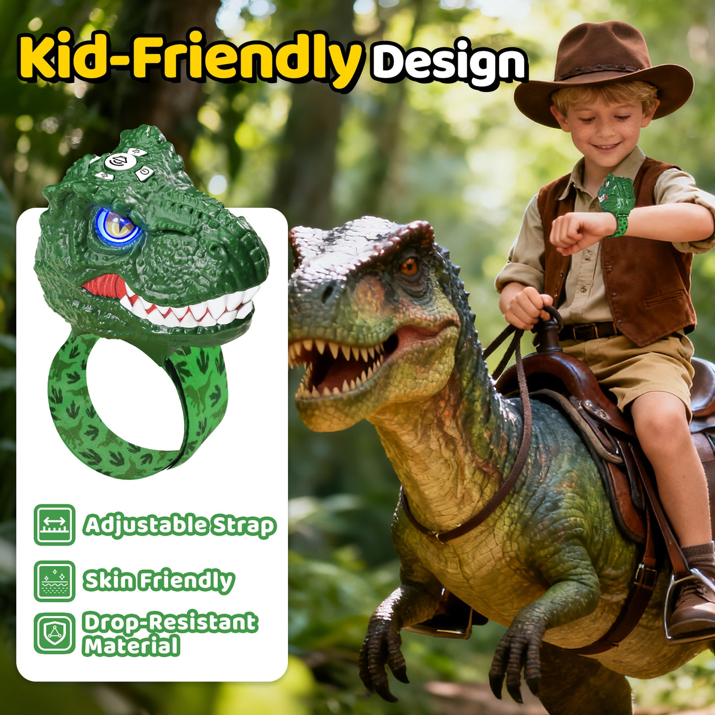 Vvinca Dinosaur Walkie Talkies for Kids 2 Pack - Toys for Boys Age 3-5 5-7 8-12 T-Rex Adjustable Wrist Strap Long Range Clear Sound Outdoor Camping Gears Christmas Birthday Easter Gifts, Green