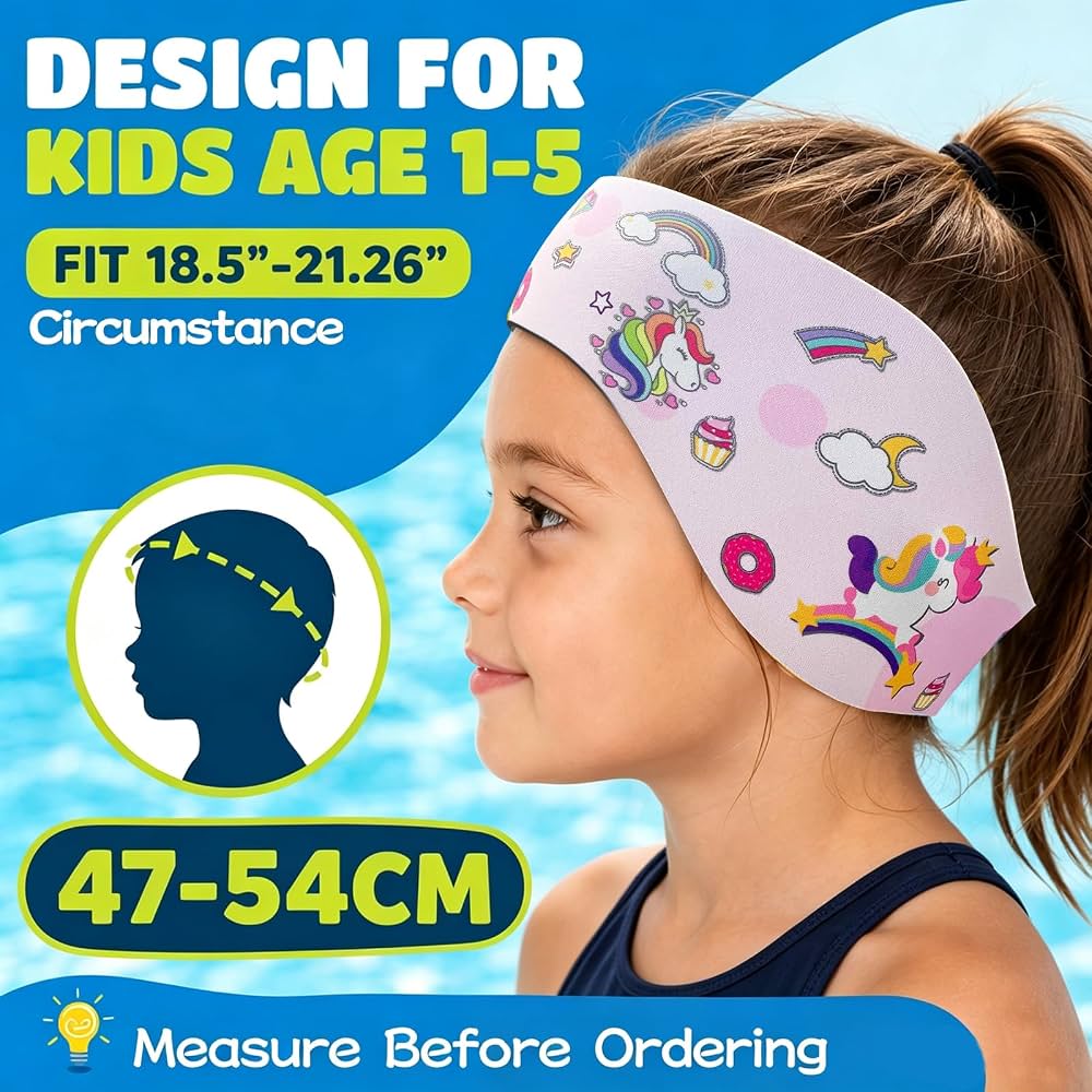 Kids Swimming Headbands — 2 Pack — Pink Unicorn + Purple Mermaid image 04