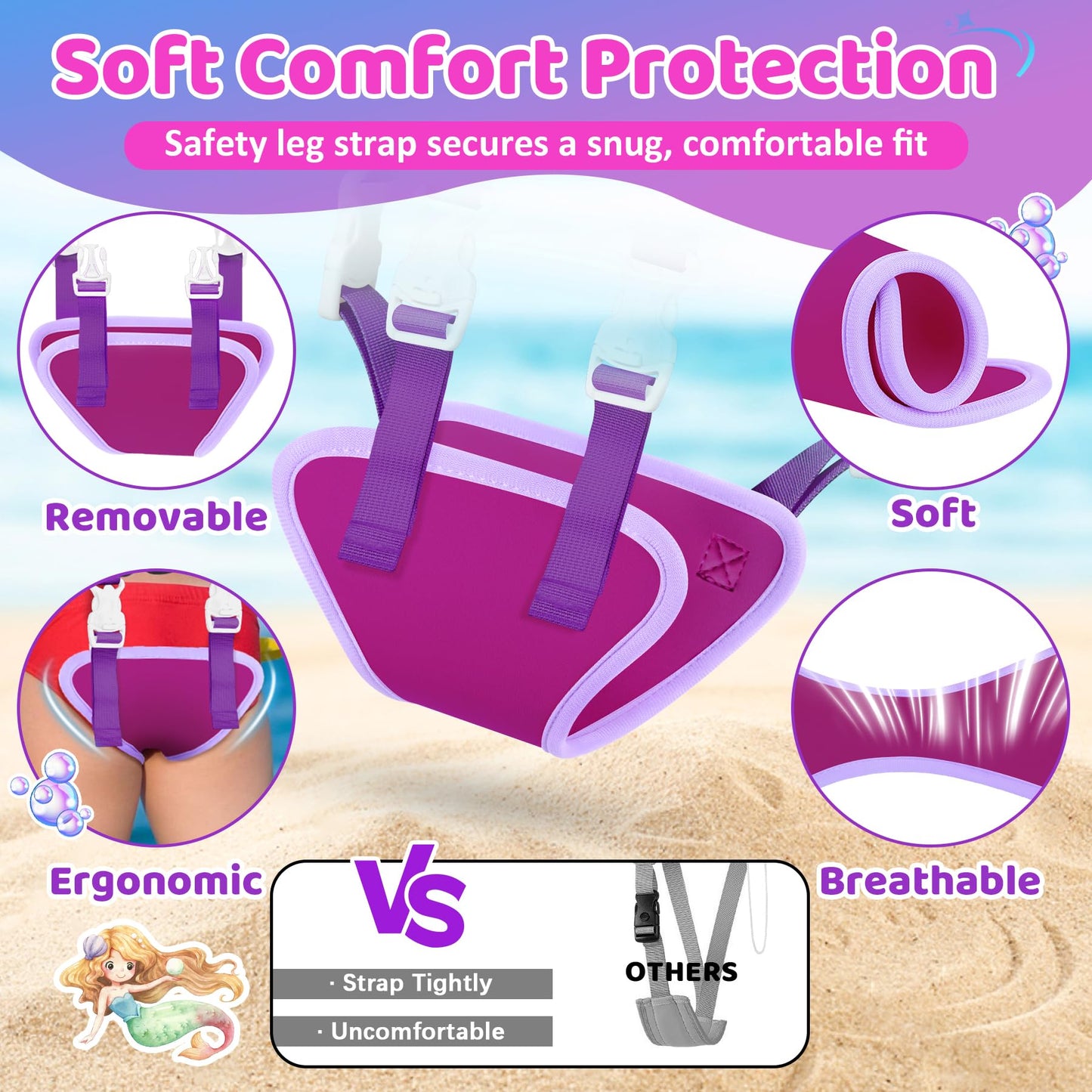 Vvinca Toddler Swim Vest for Kids 22-66 lbs, Comfort Toddlers Pool Floaties Jacket for Boys Girls with Adjustable Crotch Strap Sleeves Shoulder Fit for Ages 2-6 Learn to Swimming, Mermaid Scale