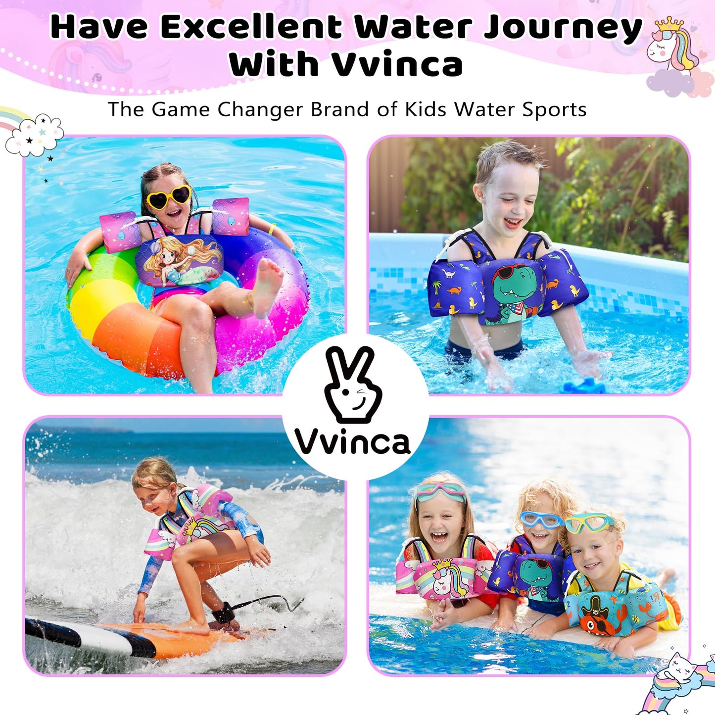 Vvinca Separable Toddler Swim Vest Fit 22-66 Lbs（2-6 Years）| 3 in 1 Toddler Floaties Pool Float & Arm Bands Boys and Girls, Adjustable Sturdy Safety for 2 3 4 5 6 Year