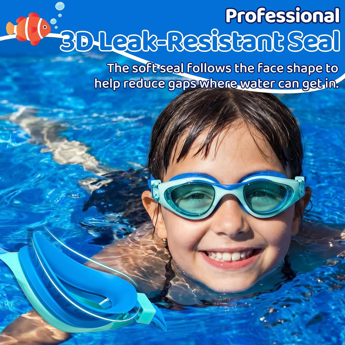 gallery:Pack & Color & Lens=1 Pack — Navy · Blue Lens~1 Pack — Light Blue Pink · Clear Lens~1 Pack — Light Blue Purple · Clear Lens~1 Pack — Green Black · Clear Lens~1 Pack — Blue Black · Blue Mirror | Kids Compact Two-Tone Goggles - detail image 2