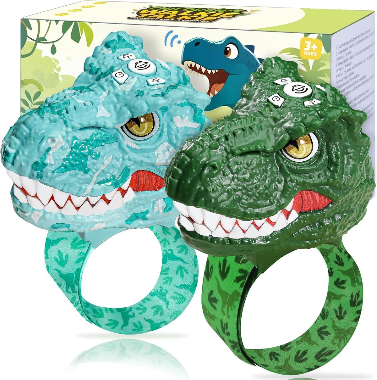 Kids Character Wristband Walkie Talkies - Dinosaur / 2 Pack — Dinosaur Deep Green + Camo Blue
