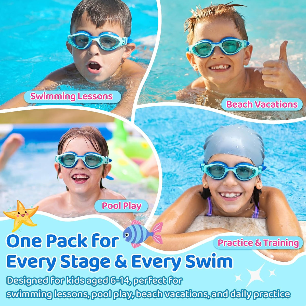 gallery:Pack & Color & Lens=1 Pack — Navy · Blue Lens~1 Pack — Light Blue Pink · Clear Lens~1 Pack — Light Blue Purple · Clear Lens~1 Pack — Green Black · Clear Lens~1 Pack — Blue Black · Blue Mirror | Kids Compact Two-Tone Goggles - detail image 7