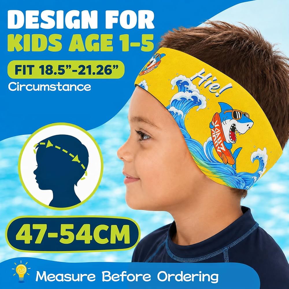 Kids Swimming Headbands — 2 Pack — Yellow Shark + Blue Dinosaur image 04