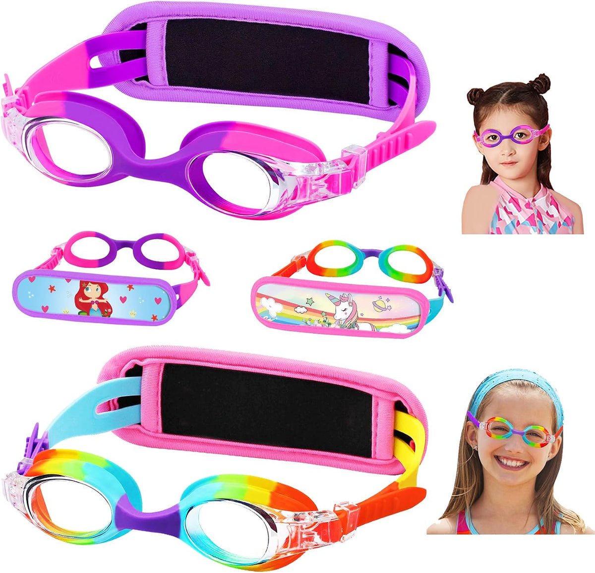 Toddler Character Goggles - 2 Pack — Gradient Purple Pink + Gradient Rainbow Protective Strap