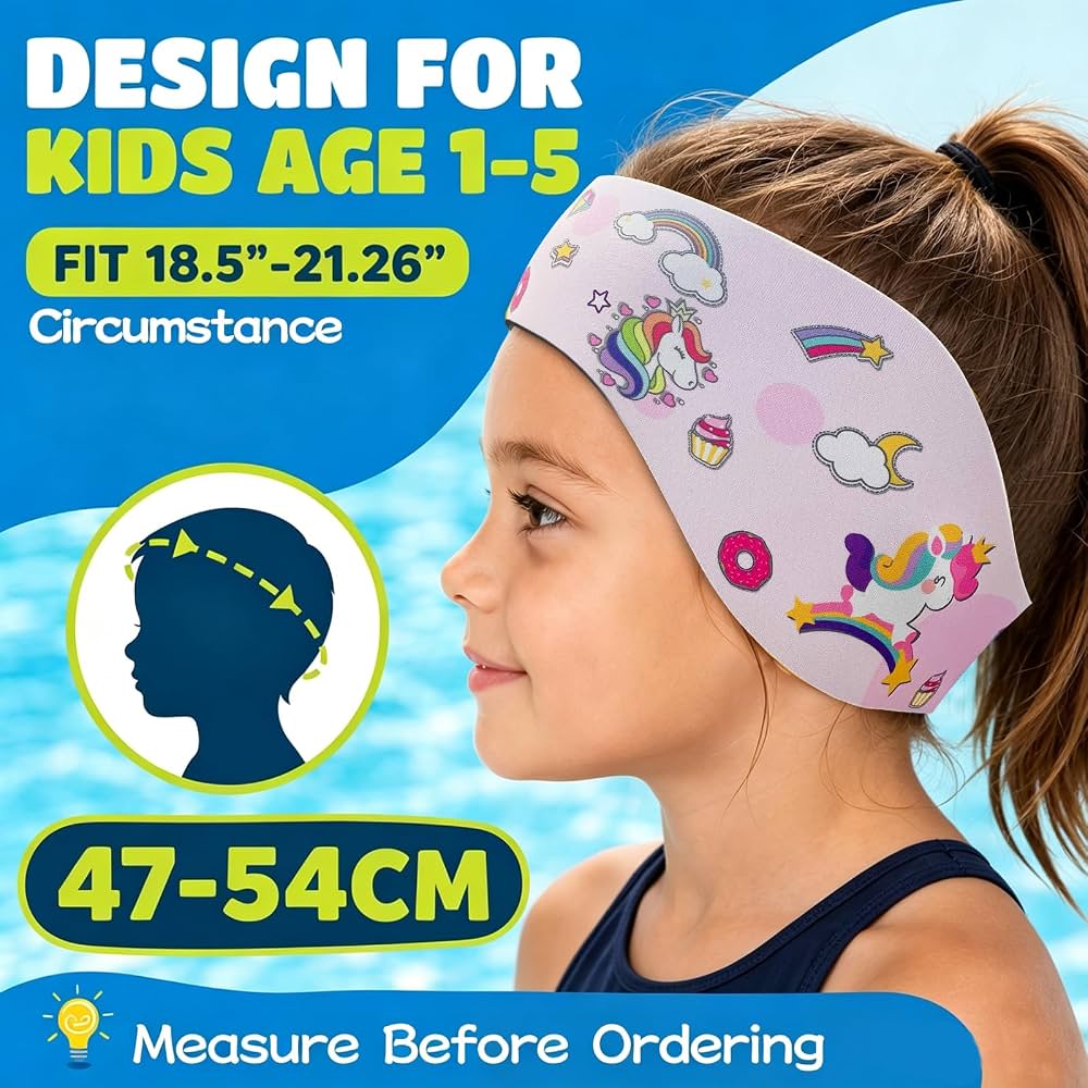 Kids Swimming Headbands — 2 Pack — Pink Unicorn + Pink Strawberry image 04