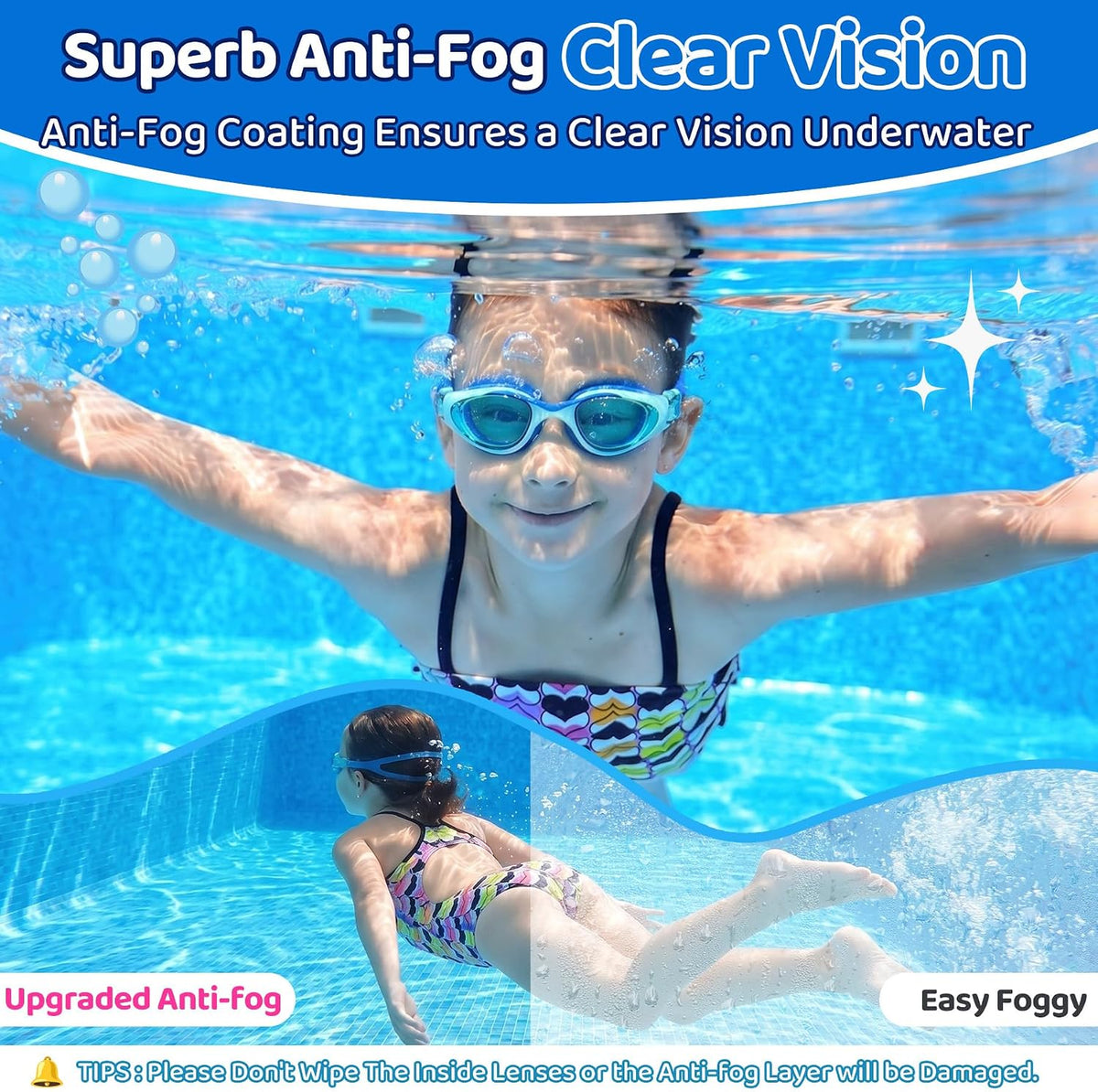gallery:Pack & Color & Lens=1 Pack — Navy · Blue Lens~1 Pack — Light Blue Pink · Clear Lens~1 Pack — Light Blue Purple · Clear Lens~1 Pack — Green Black · Clear Lens~1 Pack — Blue Black · Blue Mirror | Kids Compact Two-Tone Goggles - detail image 4