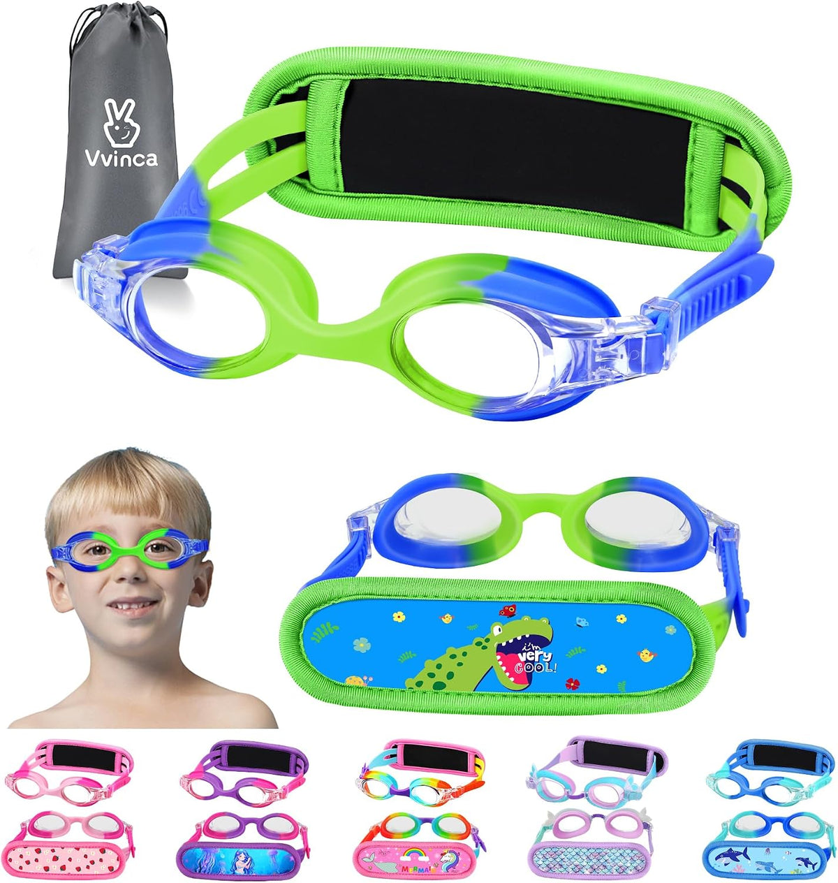 Toddler Character Goggles - 1 Pack — Gradient Blue Green Character Strap Dinosaur Strap