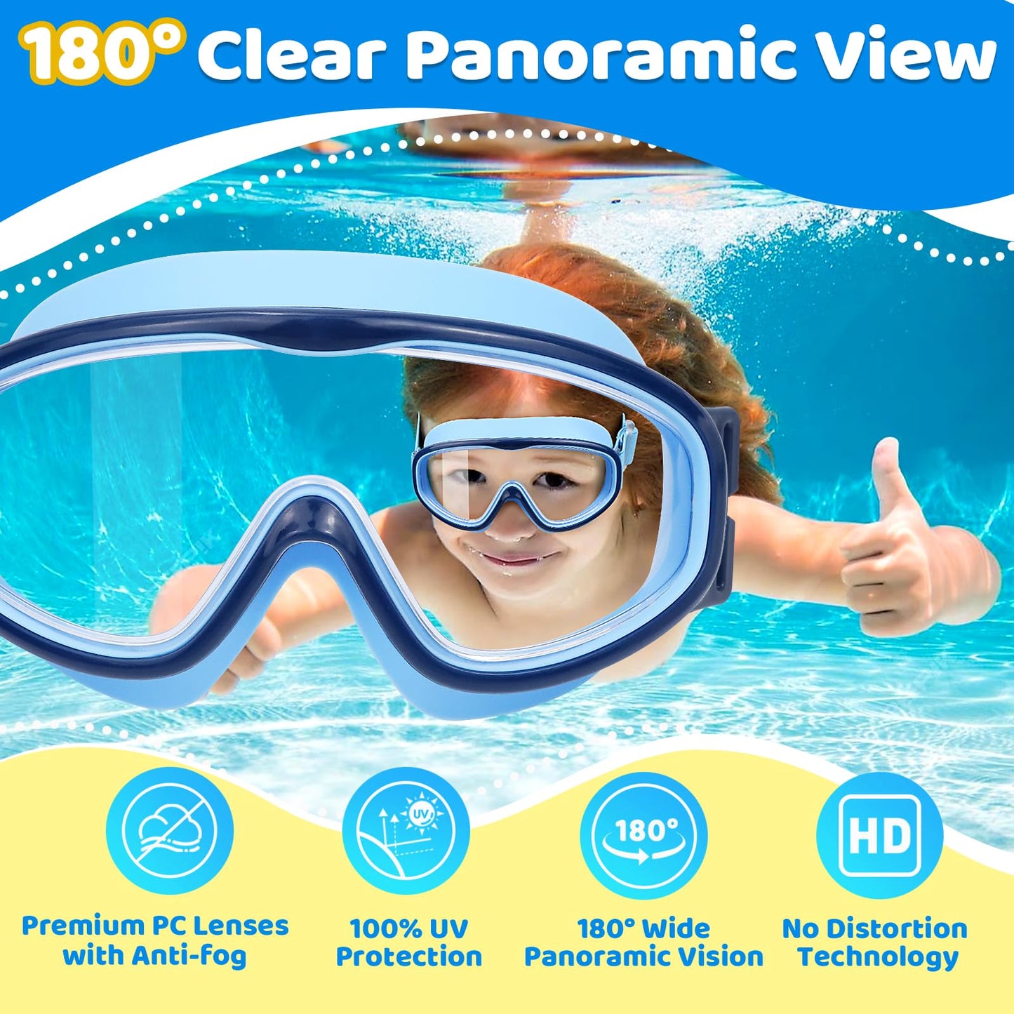 Vvinca Kids Swim Goggles 2 Pack, No Hair Pulling Comfort Fabric Strap Swimming Goggles for Kids Age 3-14, Anti-Fog/UV No Leaking Wide View Swim Mask for Toddler Boys Girls, Summer Pool Essentials