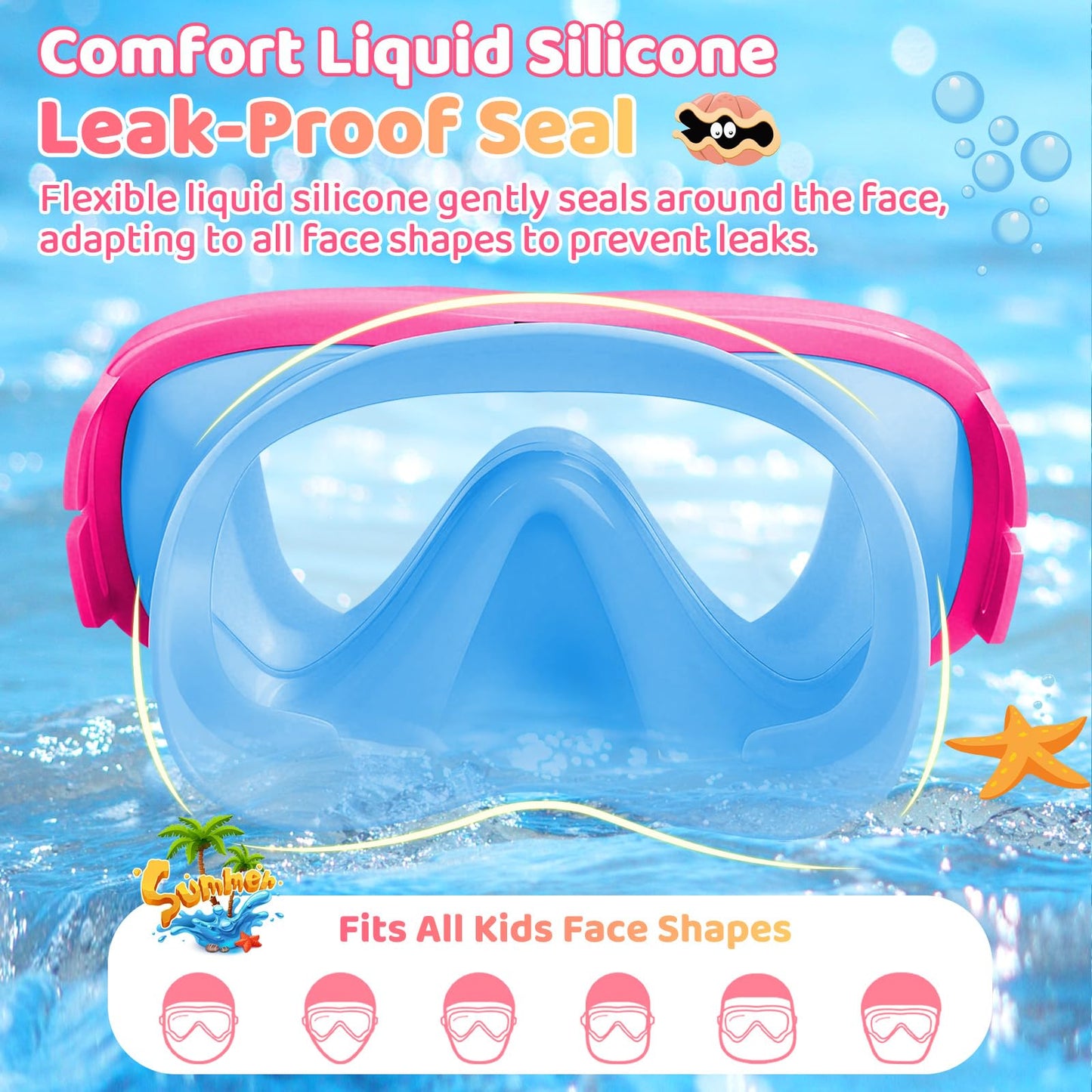 Vvinca Kids Swim Goggles with Nose Cover, Snorkel Diving Mask Fabric Strap Anti Fog Anti Shattered Lens Goggles for Kids 3-15