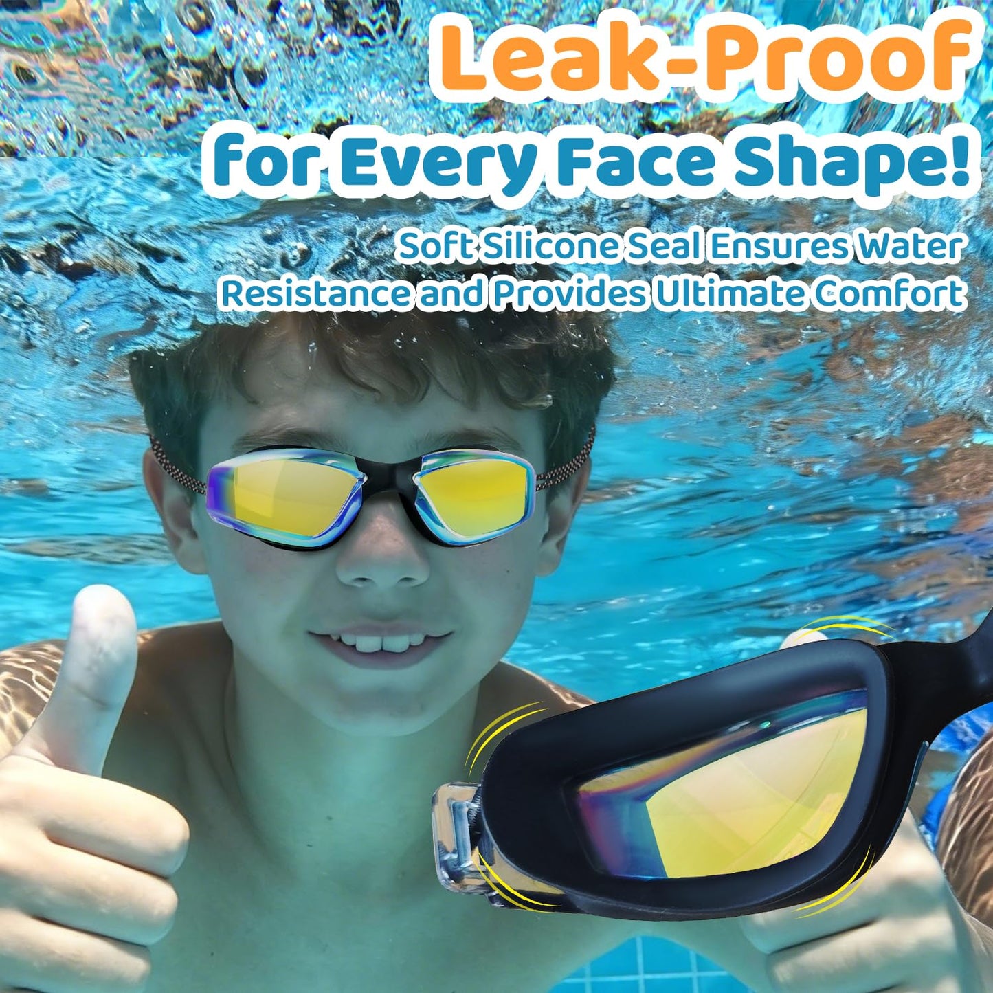 Vvinca Goggles for Kids 6-14 with Bungee Strap 2pc, Toddler Kids Swim Goggles for Swimming 8-12 No Hair Pulling for Boys Girl
