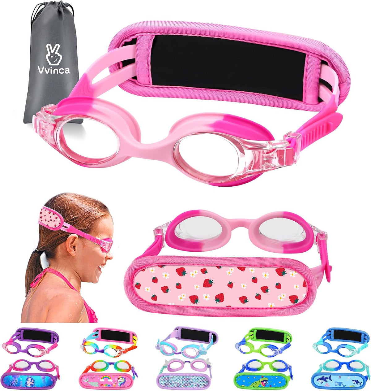 Toddler Character Goggles - 1 Pack — Gradient Pink White Character Strap Strawberry Strap