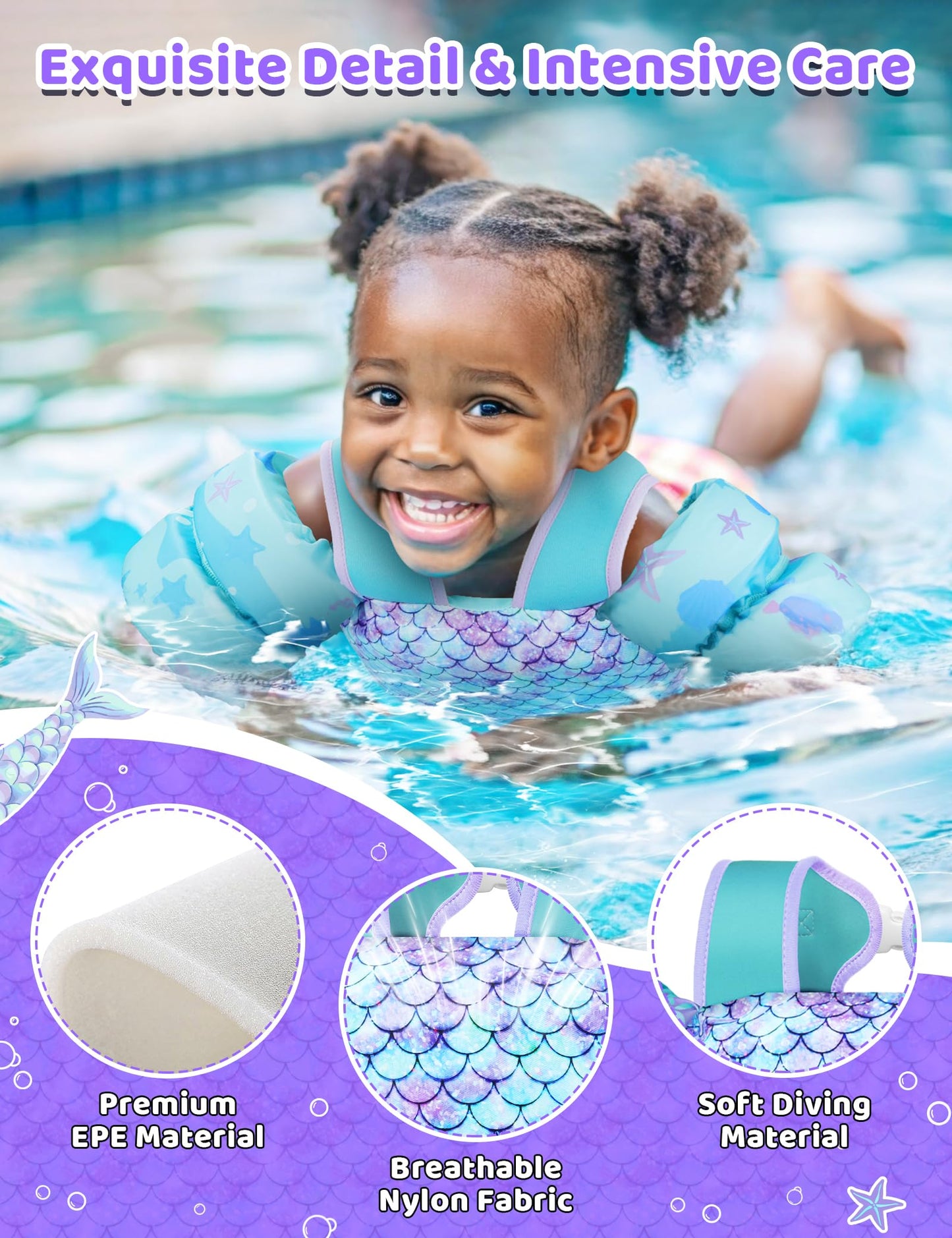 Vvinca Toddler Swim Vest for Kids 13-30lbs Boys Girls Puddle Kid Jumper Toddlers Pool Floaties Jacket with Adjustable Crotch Strap Sleeves Shoulder for 1 2 3 Years Old Baby Infant Learn to Swimming