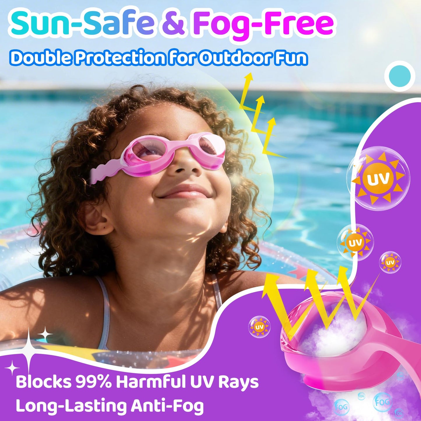 Vvinca 2 pack Kids Swim Goggles for Boys Girls Age 3-12, Wave-Shaped Quick Adjust Strap, Anti-Fog UV Protection Swimming Goggles, No Leaking Kids Goggles for Toddler Youth Pool Water Swimming