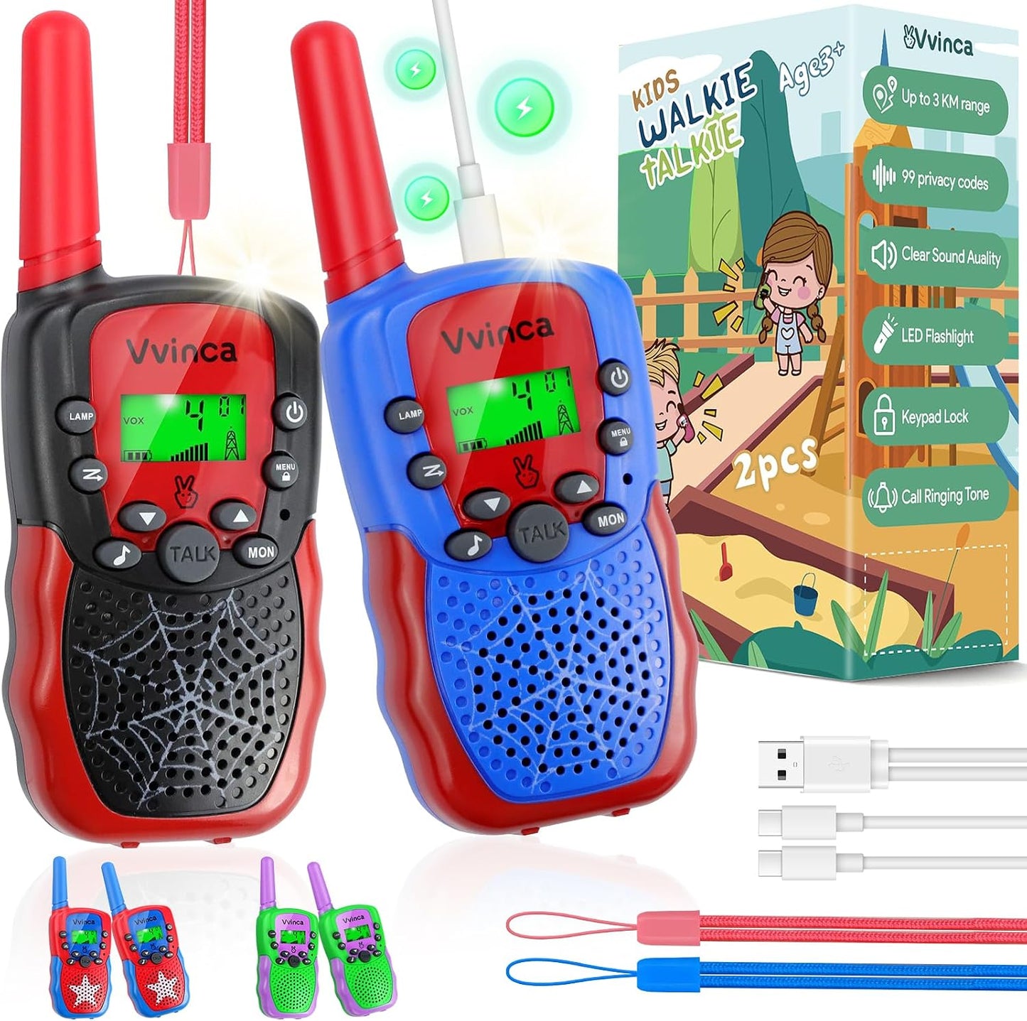 Rechargeable Kids Walkie Talkies - 2 Pack / Color Set 12