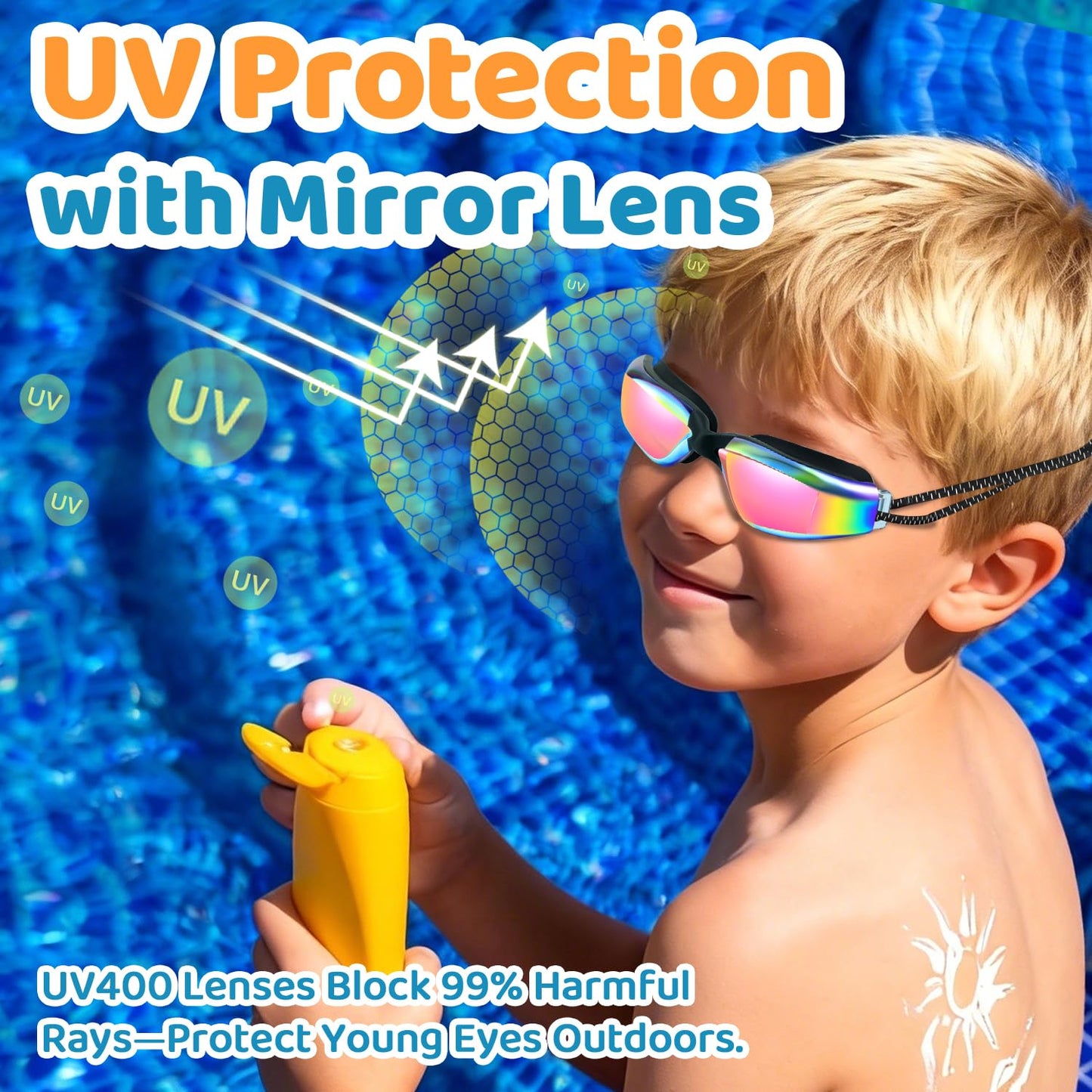 Vvinca Goggles for Kids 6-14 with Bungee Strap 2pc, Toddler Kids Swim Goggles for Swimming 8-12 No Hair Pulling for Boys Girl