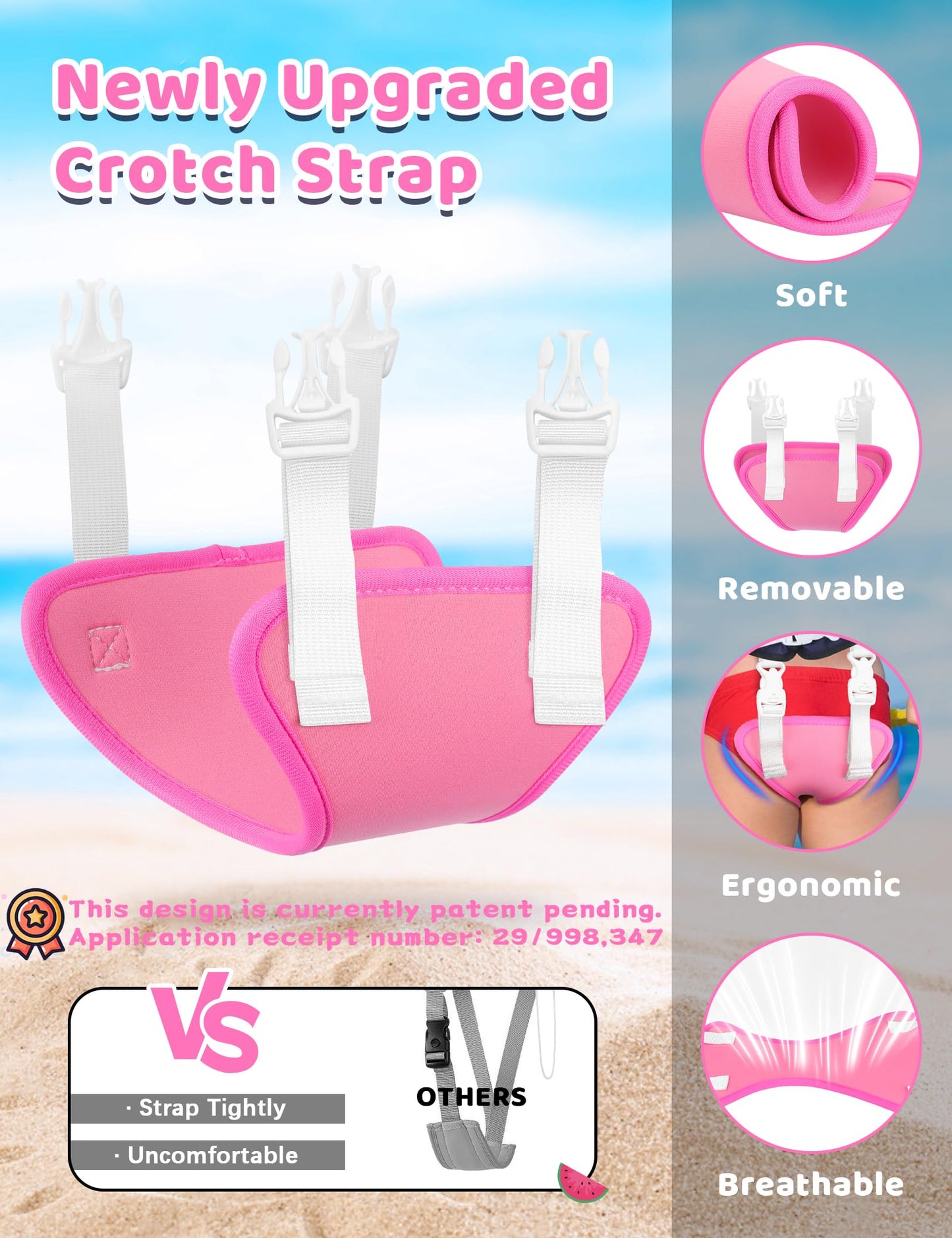 Vvinca Toddler Swim Vest for Kids 13-30lbs Boys Girls Puddle Kid Jumper Toddlers Pool Floaties Jacket with Adjustable Crotch Strap Sleeves Shoulder for 1 2 3 Years Old Baby Infant Learn to Swimming