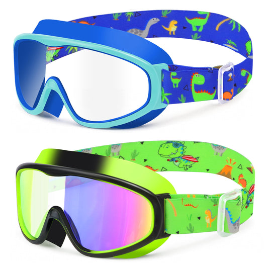 Vvinca Kids Swim Goggles 2 Pack, Cartoon Fabric Strap No Hair Pulling Swimming Goggles for Boys Girls 3-12, Anti-Fog Waterproof Wide View Mask, Soft Comfort Fit for Toddler Pool Beach Gift