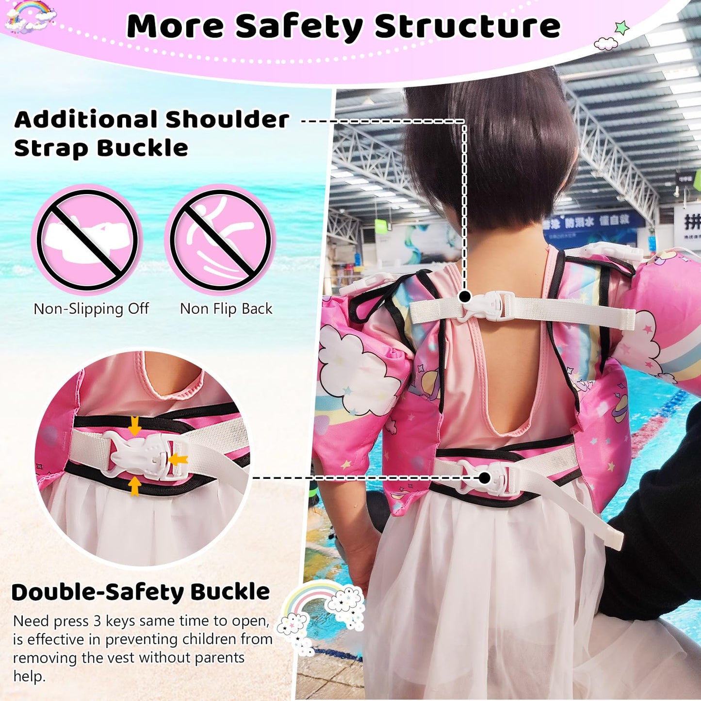 Vvinca Separable Toddler Swim Vest Fit 22-66 Lbs（2-6 Years）| 3 in 1 Toddler Floaties Pool Float & Arm Bands Boys and Girls, Adjustable Sturdy Safety for 2 3 4 5 6 Year