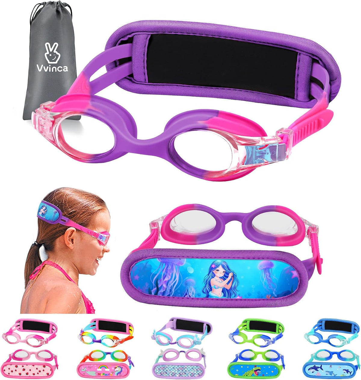 Toddler Character Goggles - 1 Pack — Gradient Purple Pink Character Strap Mermaid Strap