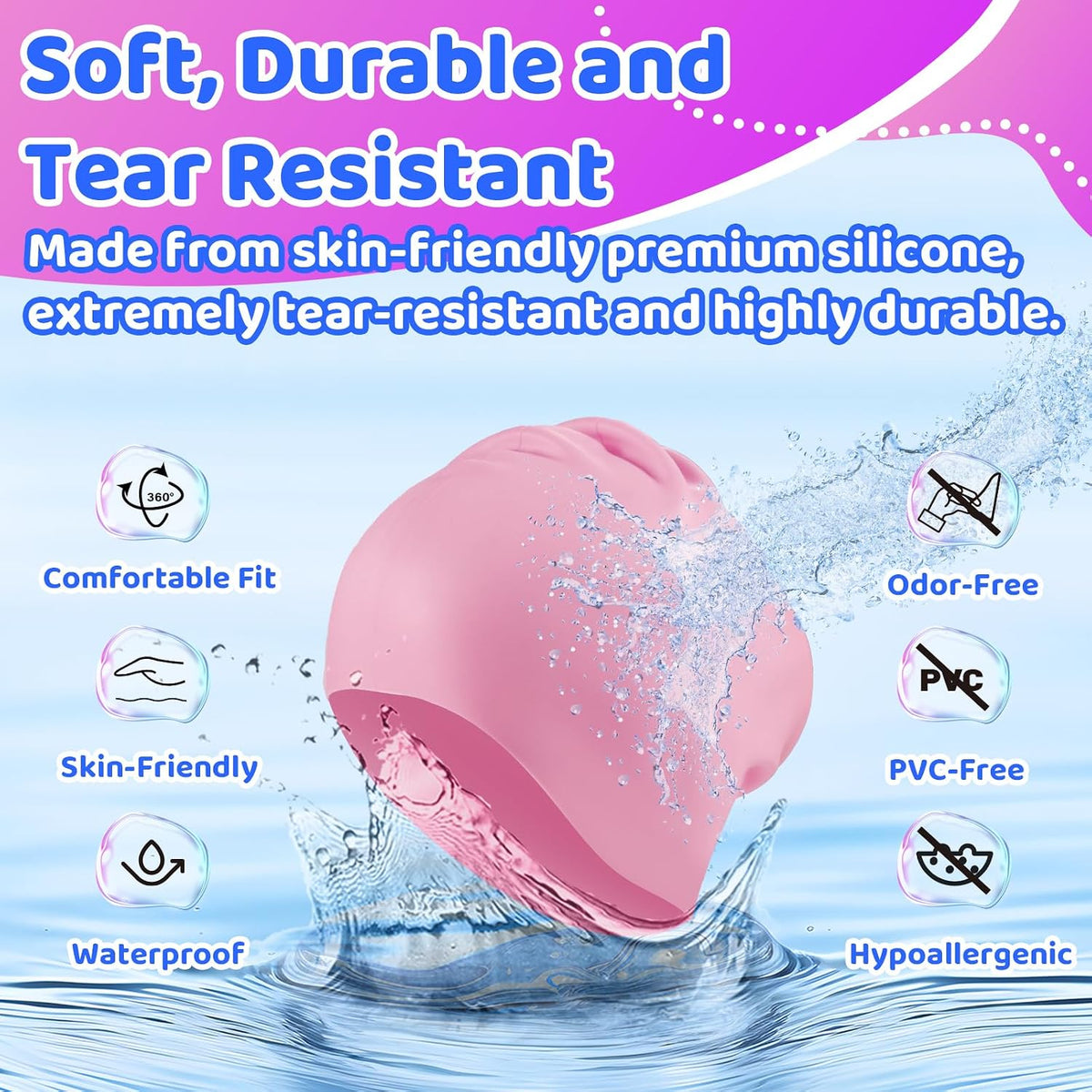 Kids Long-Hair Swim Caps — 2 Pack - detail image 6