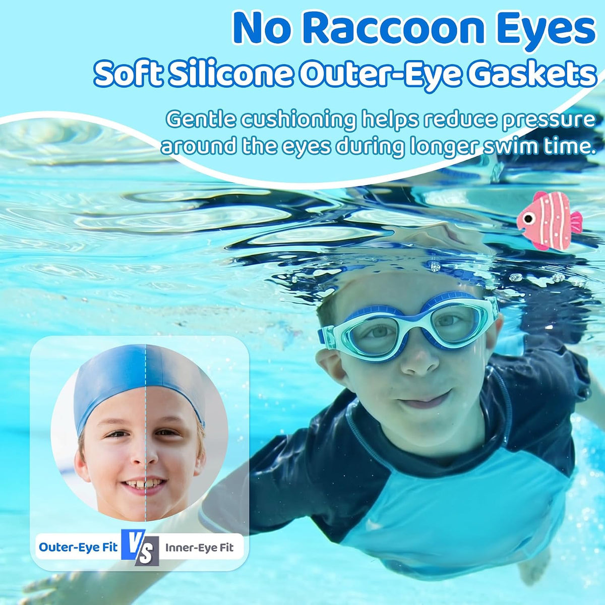 gallery:Pack & Color & Lens=1 Pack — Navy · Blue Lens~1 Pack — Light Blue Pink · Clear Lens~1 Pack — Light Blue Purple · Clear Lens~1 Pack — Green Black · Clear Lens~1 Pack — Blue Black · Blue Mirror | Kids Compact Two-Tone Goggles - detail image 3