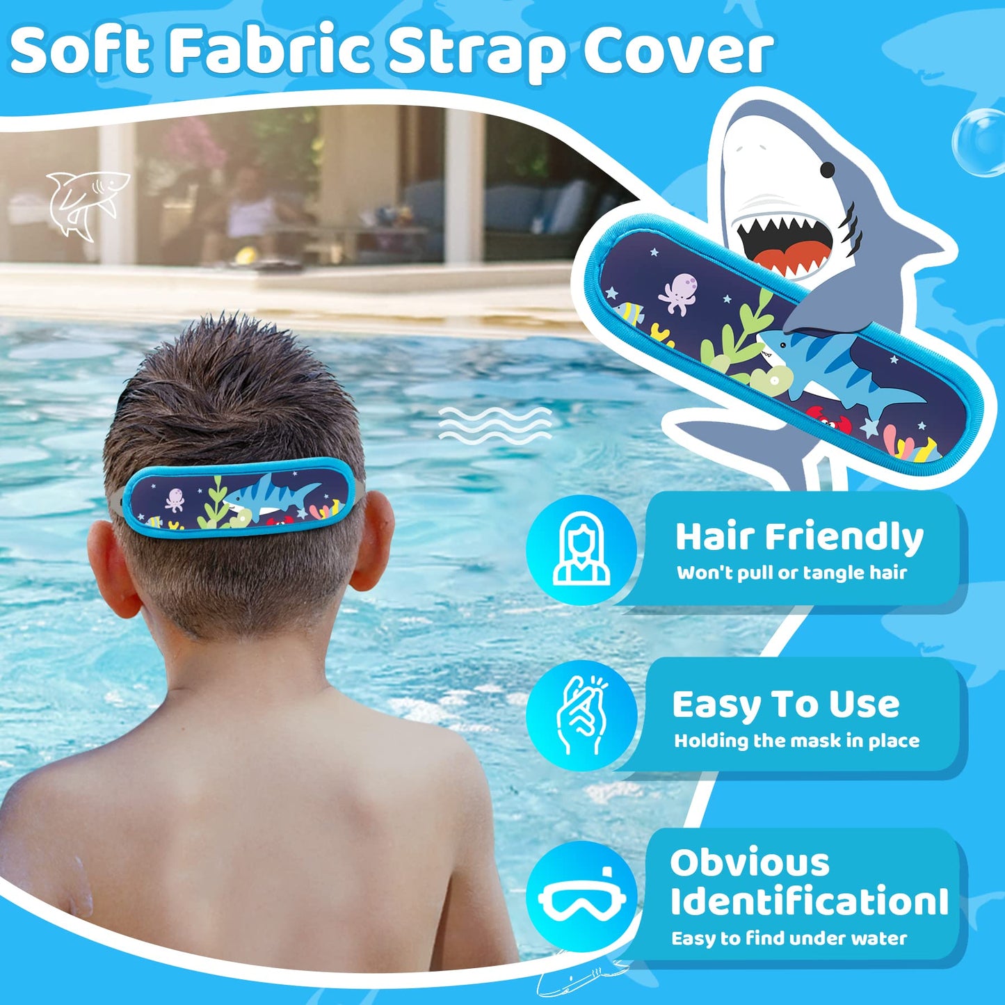 Vvinca Kids Swim Goggles for Ages 2–8, Fabric Strap No Hair Pulling, Anti-Fog & Leak-Resistant for Pool & Swim Lessons