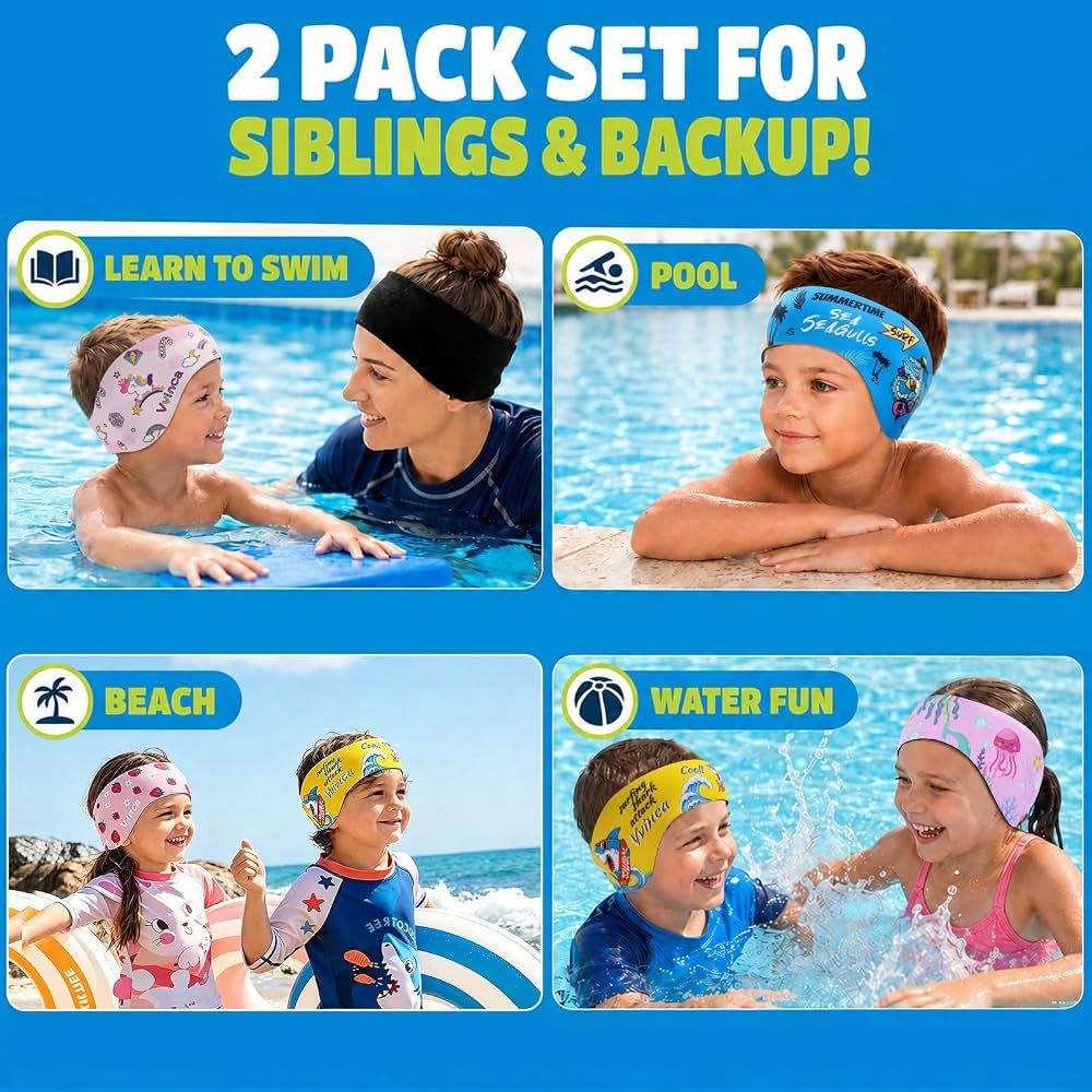 Kids Swimming Headbands — 2 Pack — Yellow Shark + Pink Strawberry image 06