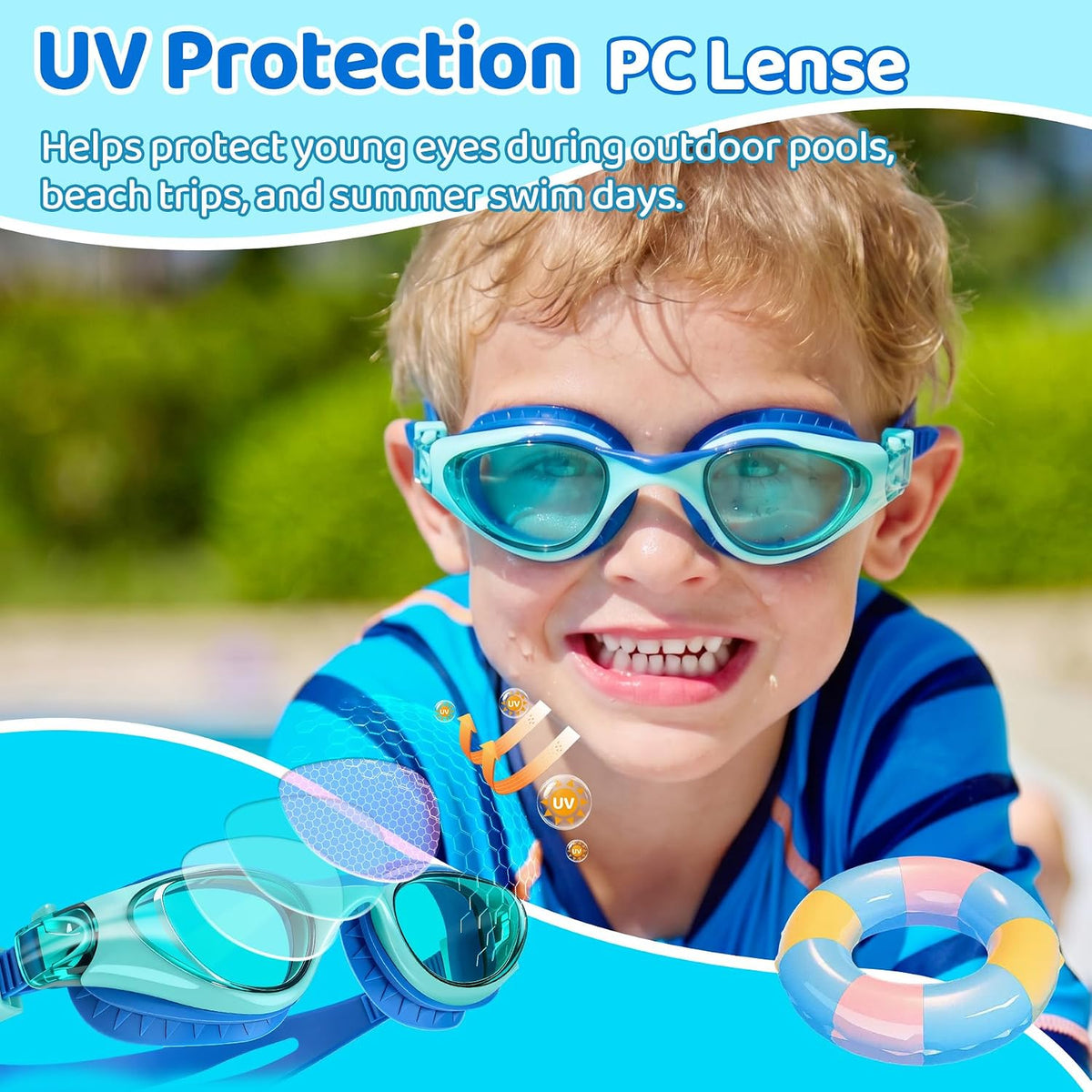 gallery:Pack & Color & Lens=1 Pack — Navy · Blue Lens~1 Pack — Light Blue Pink · Clear Lens~1 Pack — Light Blue Purple · Clear Lens~1 Pack — Green Black · Clear Lens~1 Pack — Blue Black · Blue Mirror | Kids Compact Two-Tone Goggles - detail image 5