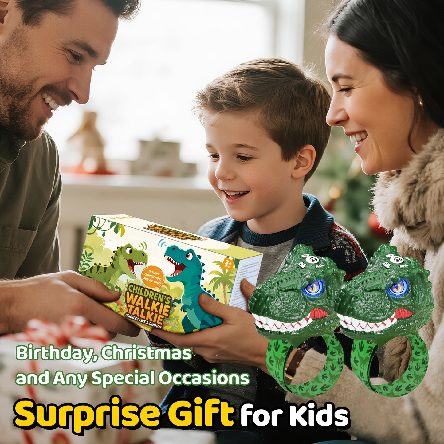 Vvinca Walkie Talkies for Kids 2 Pack - Dinosaur Toys for Boys Age 3-5 5-7 8-12 T-Rex Adjustable Wrist Strap Long Range Clear Sound Outdoor Camping Gears Christmas Birthday Gifts Stocking Stuffers