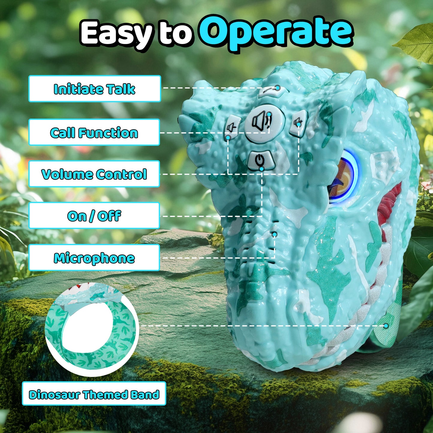 Vvinca Walkie Talkies for Kids 2 Pack - Dinosaur Toys for Boys Age 3-12 T-Rex Adjustable Wrist Strap Long Range Clear Sound Outdoor Camping Gears Christmas Stocking Stuffers Birthday Gifts, Blue