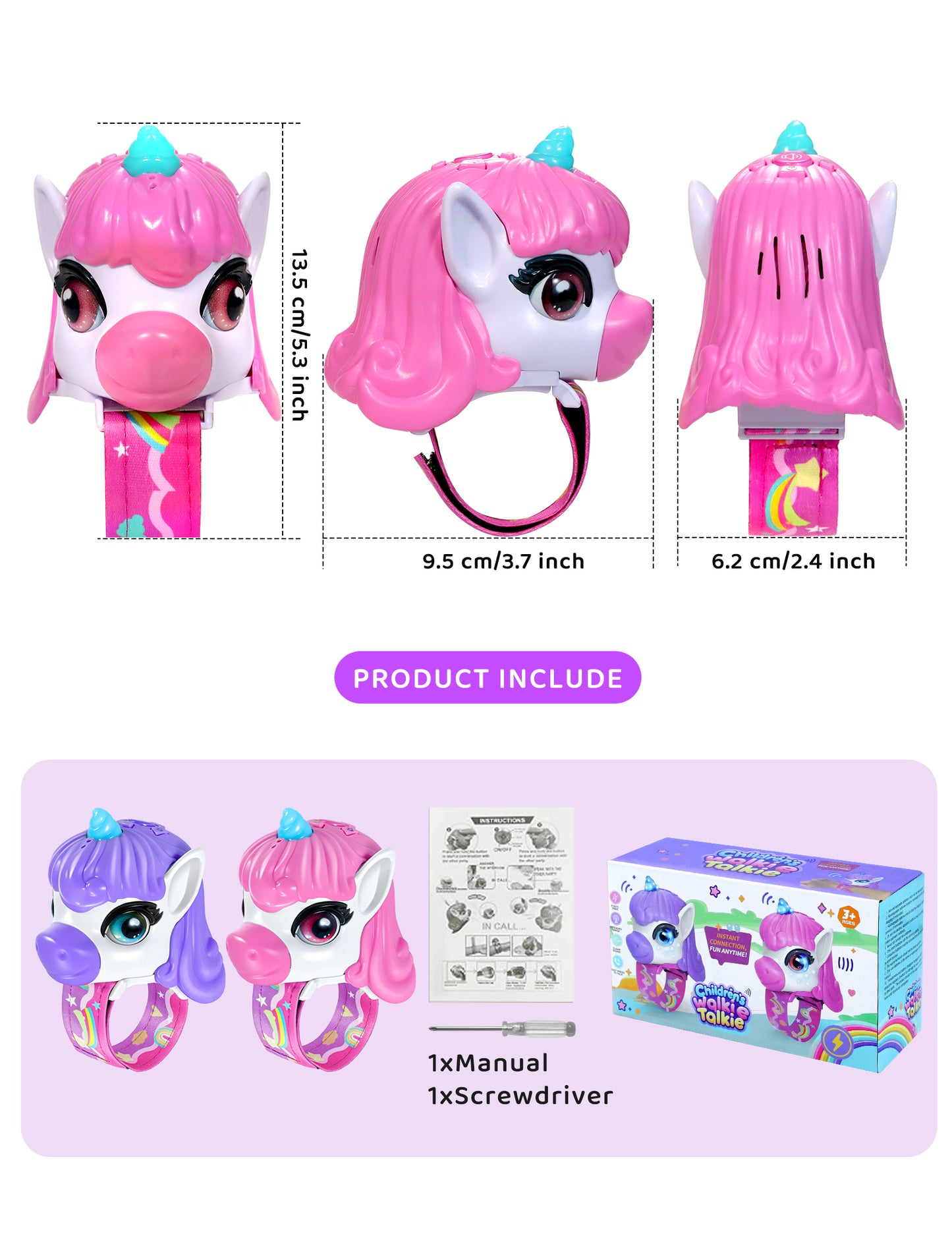 Vvinca Walkie Talkies for Kids 2 Pack, Unicorn Toys for Girls Age 3-4-5-6-7 Birthday Gift 8 9 10 11 12 Year Old Long Range Camping Outdoor Toddler Toy Walkie-Talkie