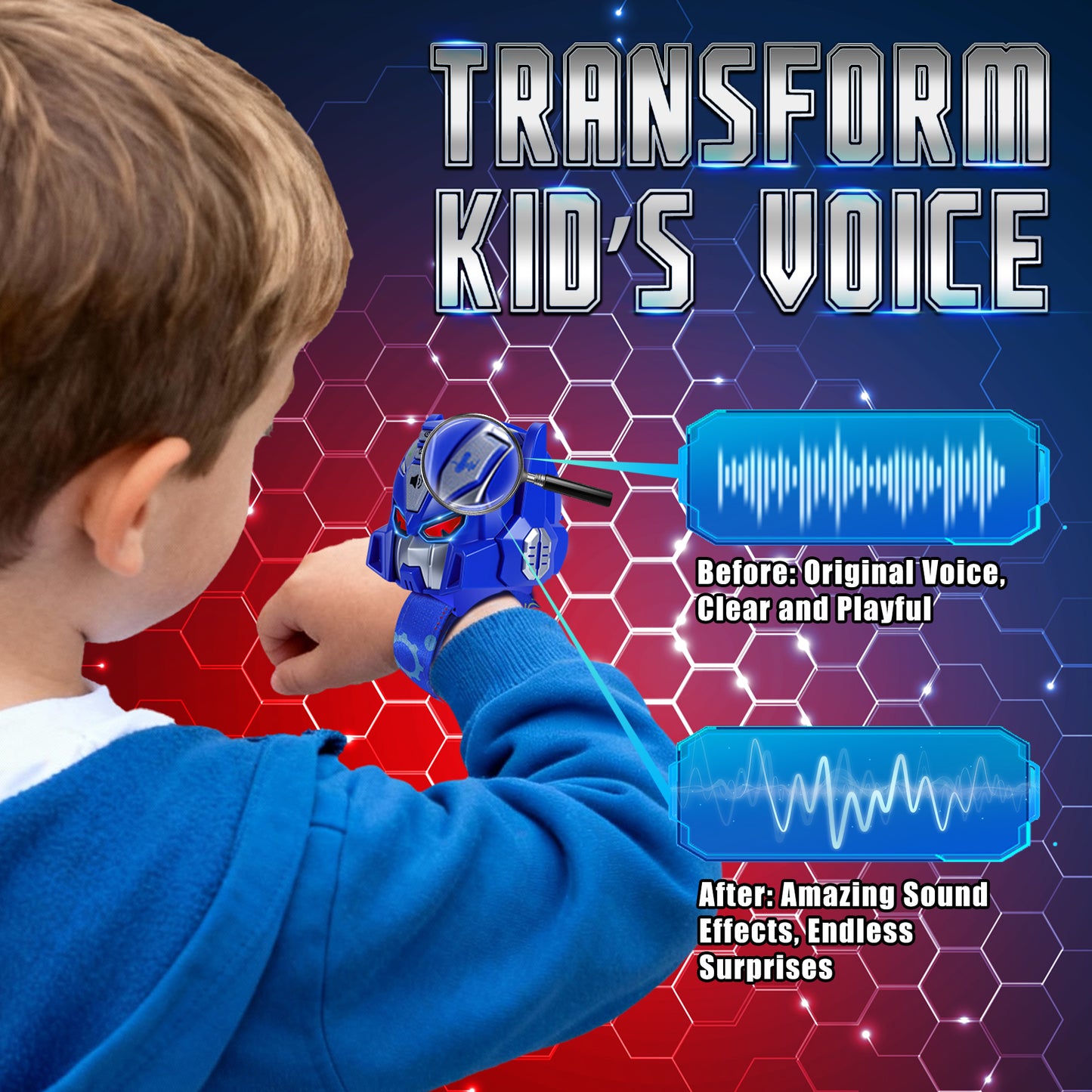 Vvinca Transform Toys Walkie Talkies for Kids 2 Pack - Toys for Boys Girls Age 3-5 5-7 8-12 Christmas Birthday Gifts for Kids Adjustable Strap Voice-Changing Clear Sound Camping Outdoor