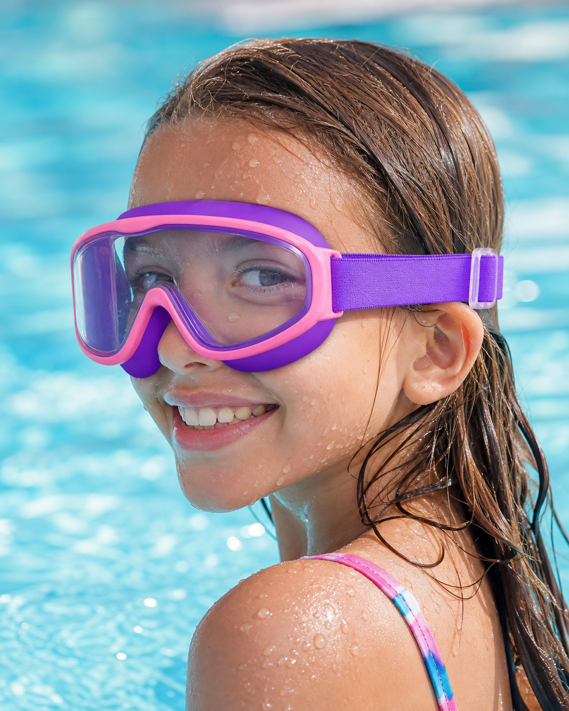 Child wearing Vvinca soft fabric-strap goggles