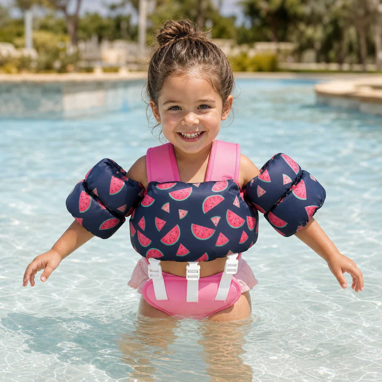Child playing safely in a Vvinca kids swim vest