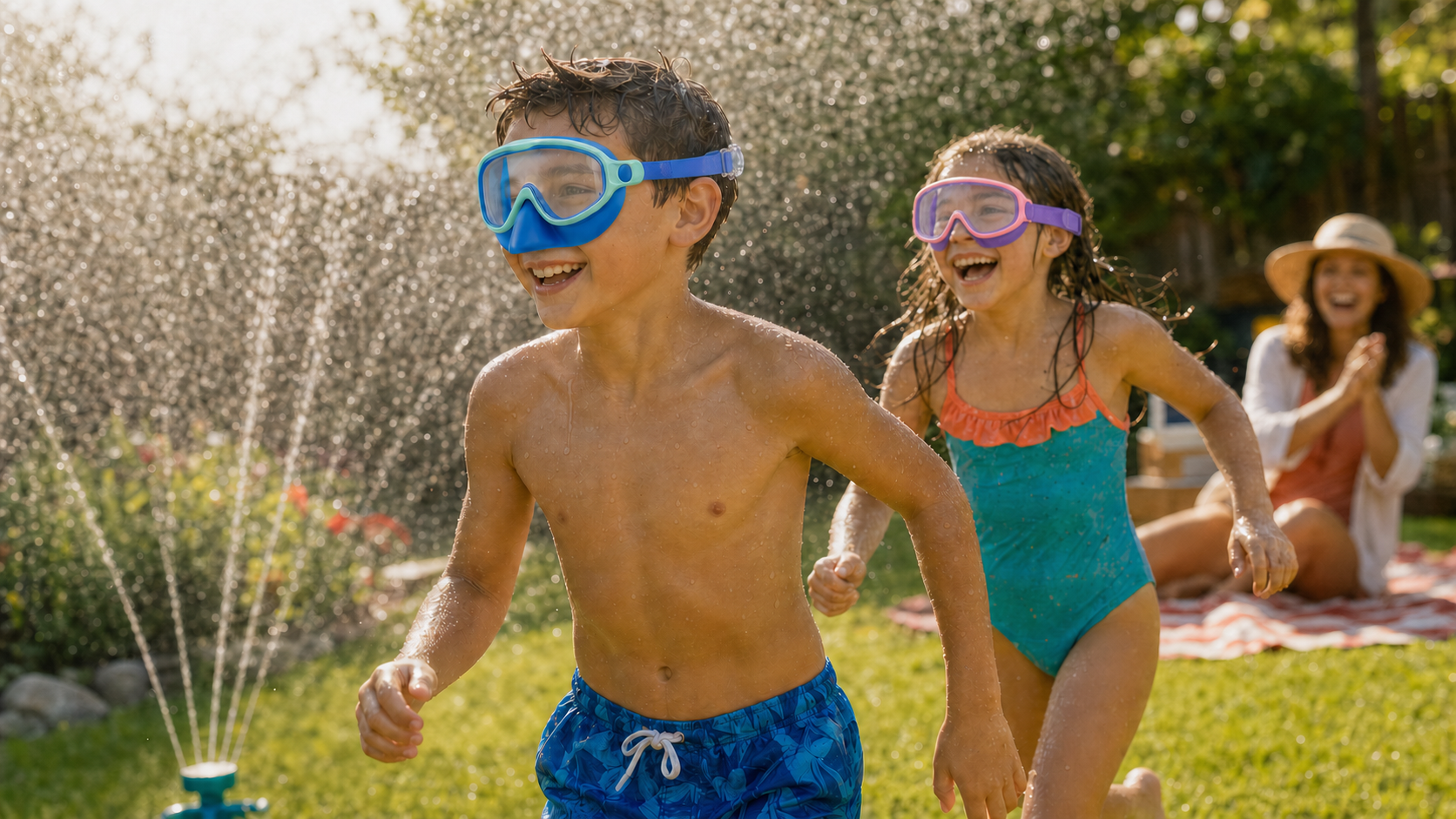 Kids enjoying a sunny water day in Vvinca swim goggles