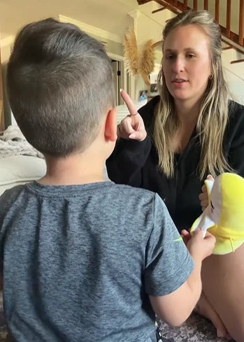 Family using the identical musical plush product